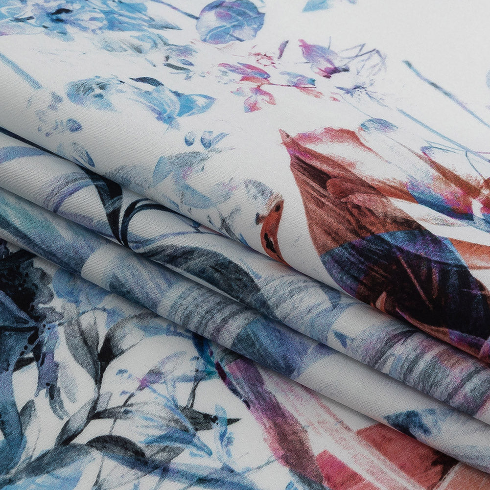 Mercerized Organic Egyptian Cotton Shirting - Blue and Salmon Rose Tropical Oasis - Ravello Collection