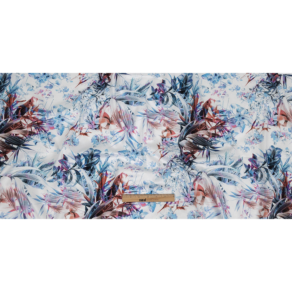 Mercerized Organic Egyptian Cotton Shirting - Blue and Salmon Rose Tropical Oasis - Ravello Collection