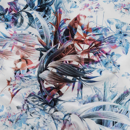 Mercerized Organic Egyptian Cotton Shirting - Blue and Salmon Rose Tropical Oasis - Ravello Collection