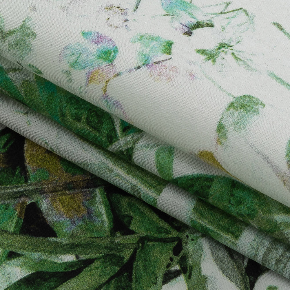 Mercerized Organic Egyptian Cotton Shirting - Green and Yellow Tropical Oasis - Ravello Collection