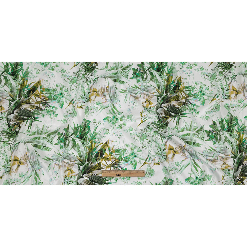 Mercerized Organic Egyptian Cotton Shirting - Green and Yellow Tropical Oasis - Ravello Collection