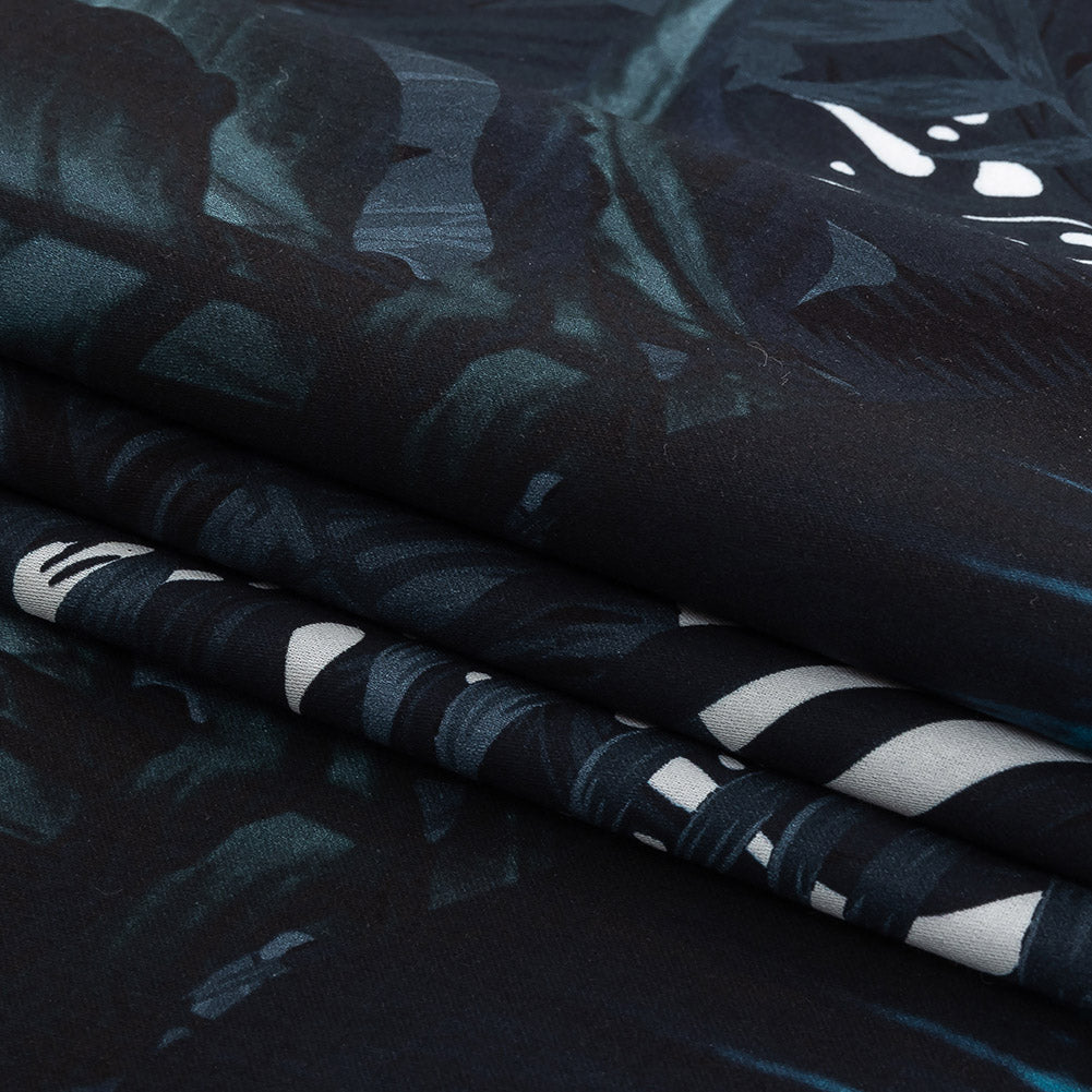 Mercerized Organic Egyptian Cotton Shirting - Total Eclipse Tropical Leaves - Ravello Collection