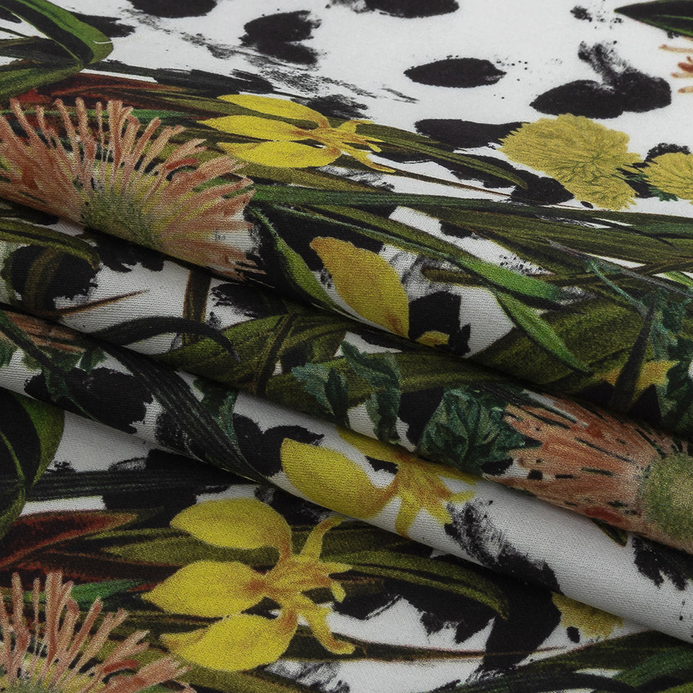 Mercerized Organic Egyptian Cotton Shirting - Spotted Iris and Chrysanthemums - Ravello Collection