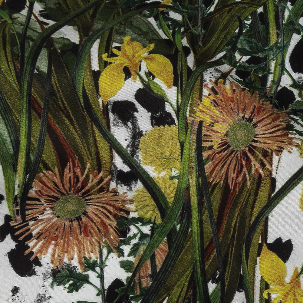 Mercerized Organic Egyptian Cotton Shirting - Spotted Iris and Chrysanthemums - Ravello Collection