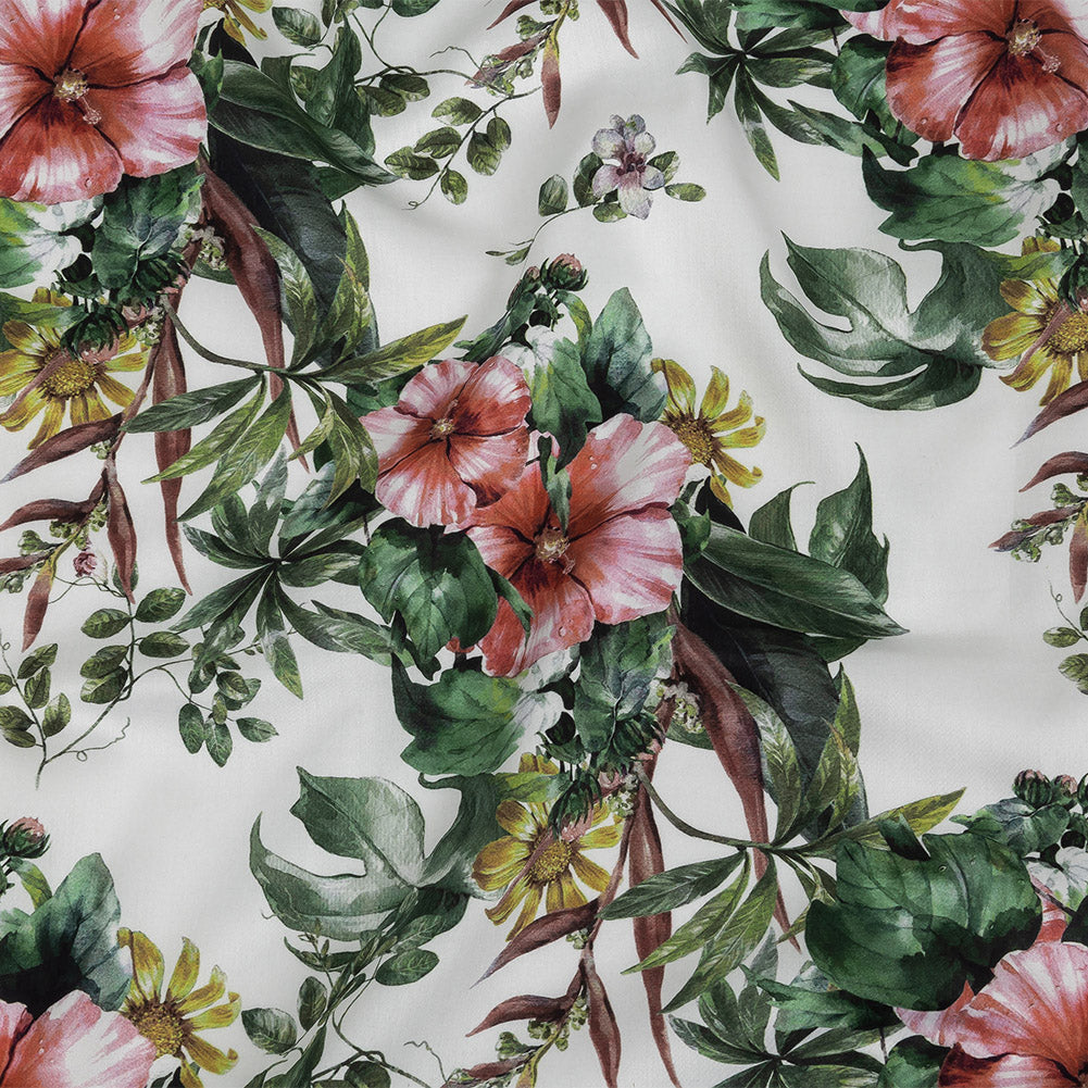 Mercerized Organic Egyptian Cotton Shirting - Crabapple Florals and Foliage - Ravello Collection