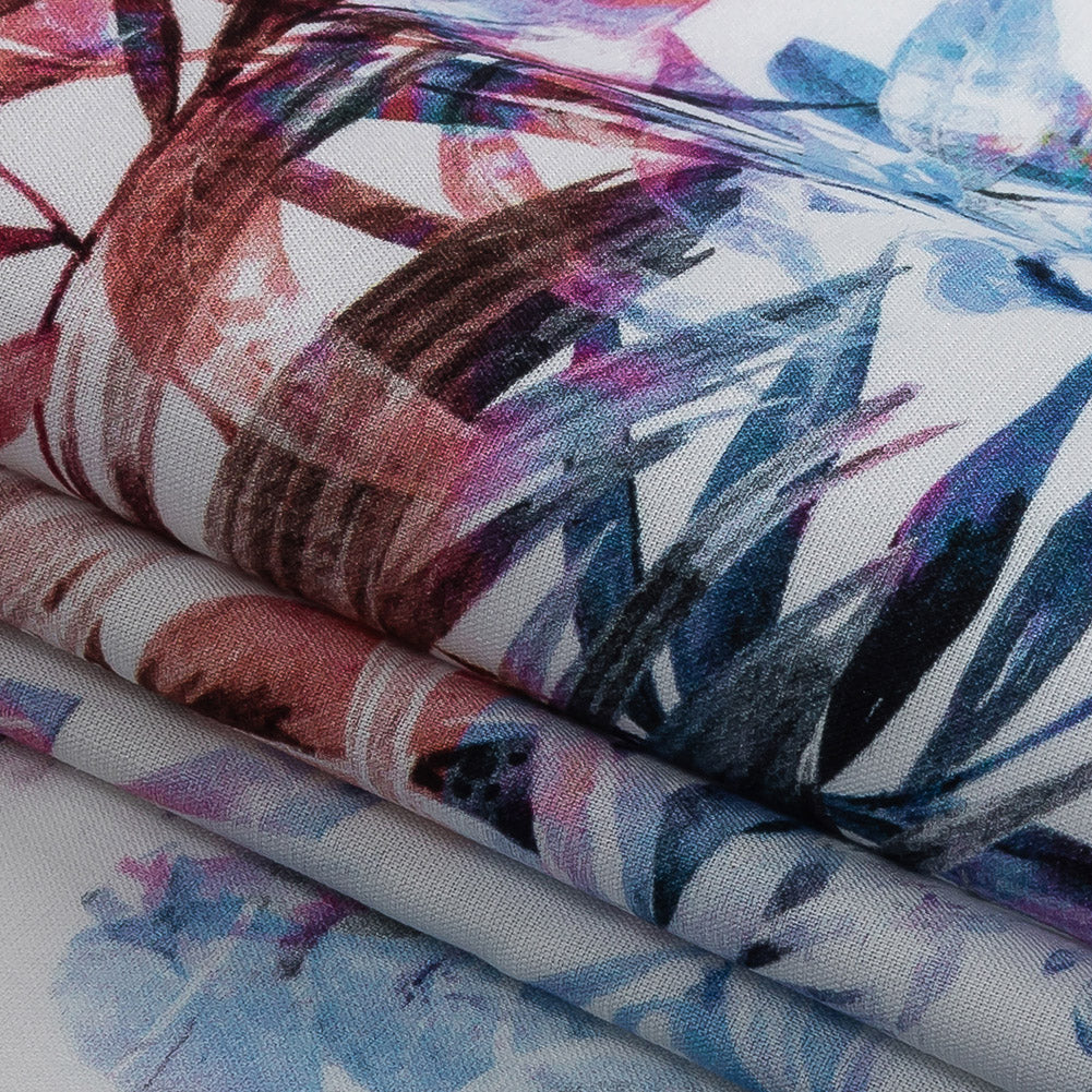 Organic Viscose Batiste - Morrocan Blue and Red Tropical Oasis - Loreto Collection