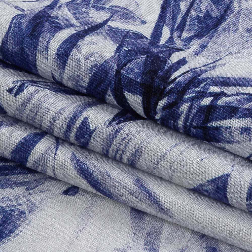 Organic Viscose Batiste - Estate Blue and White Tropical Oasis - Loreto Collection