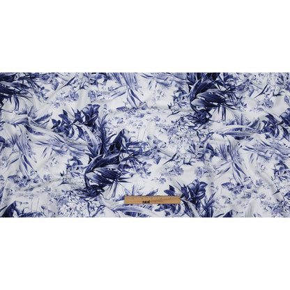 Organic Viscose Batiste - Estate Blue and White Tropical Oasis - Loreto Collection