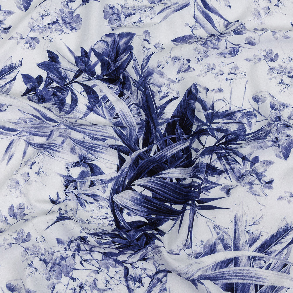 Organic Viscose Batiste - Estate Blue and White Tropical Oasis - Loreto Collection