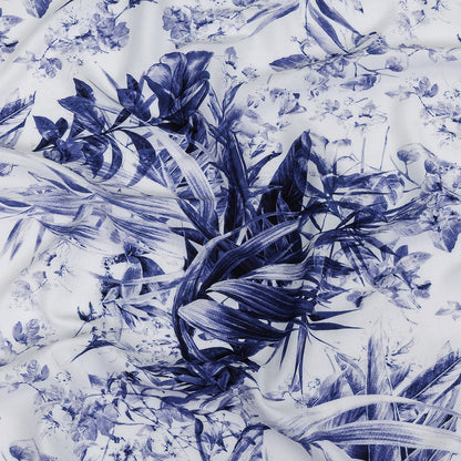 Organic Viscose Batiste - Estate Blue and White Tropical Oasis - Loreto Collection