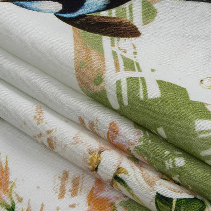 Organic Viscose Batiste - Green and Apricot Crosshatch Avifauna - Loreto Collection