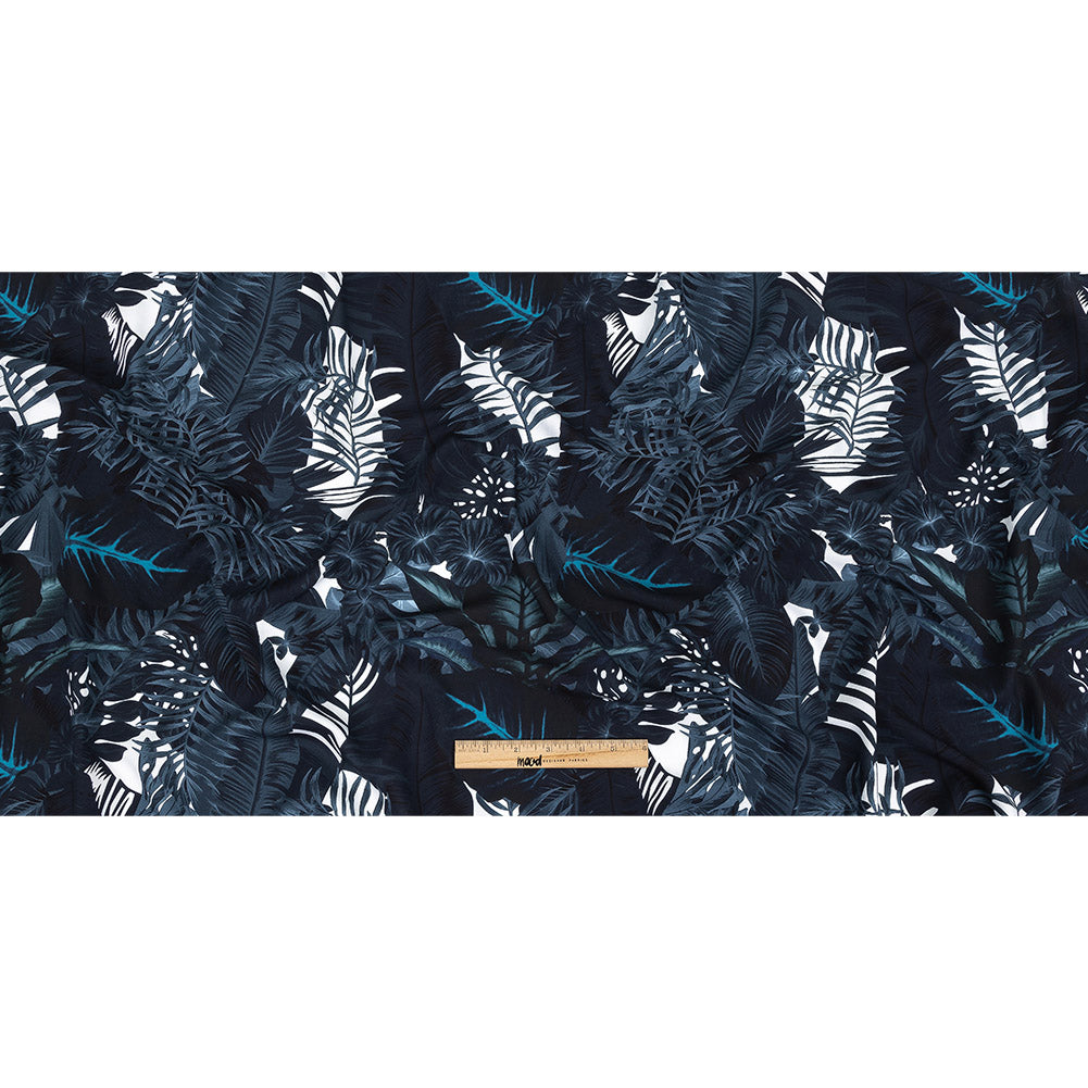 Organic Viscose Batiste - True Teal Tropical Leaves - Loreto Collection