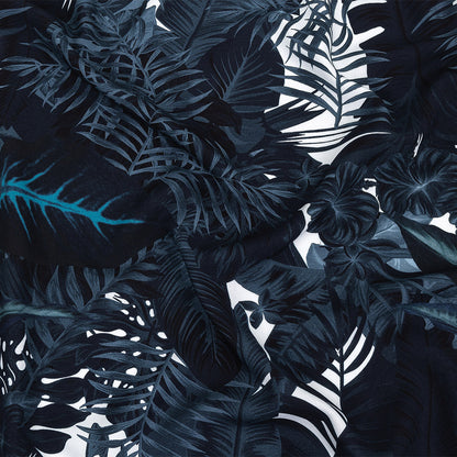 Organic Viscose Batiste - True Teal Tropical Leaves - Loreto Collection