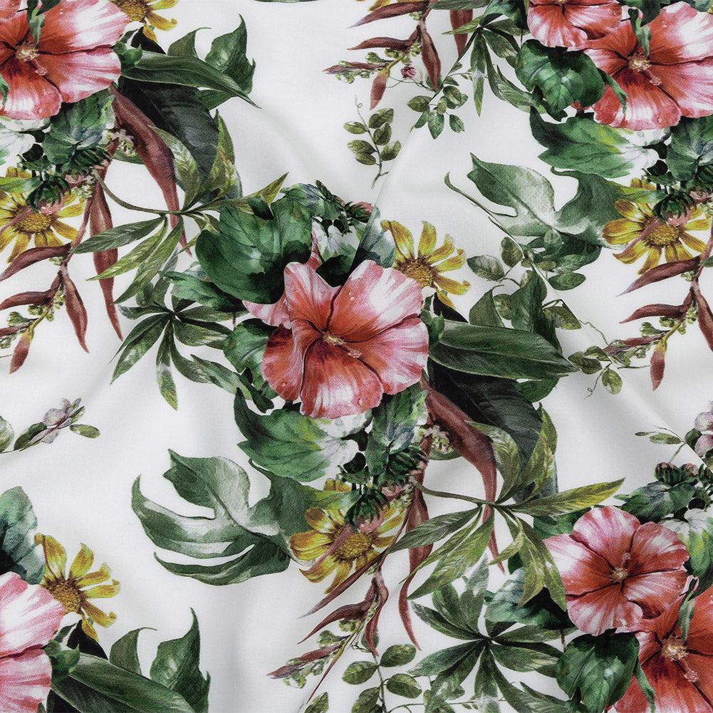 Organic Viscose Batiste - Coral Florals and Foliage - Loreto Collection