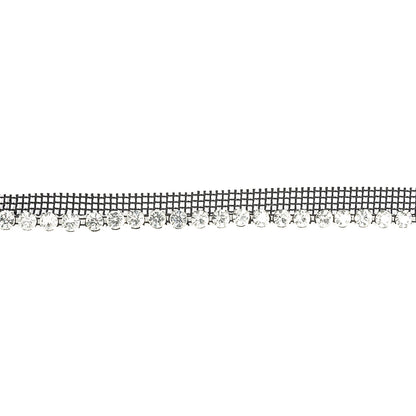 Vintage Crystal and Silver 1 Row Circular Rhinestones on Black Mesh Trimming - 0.75"