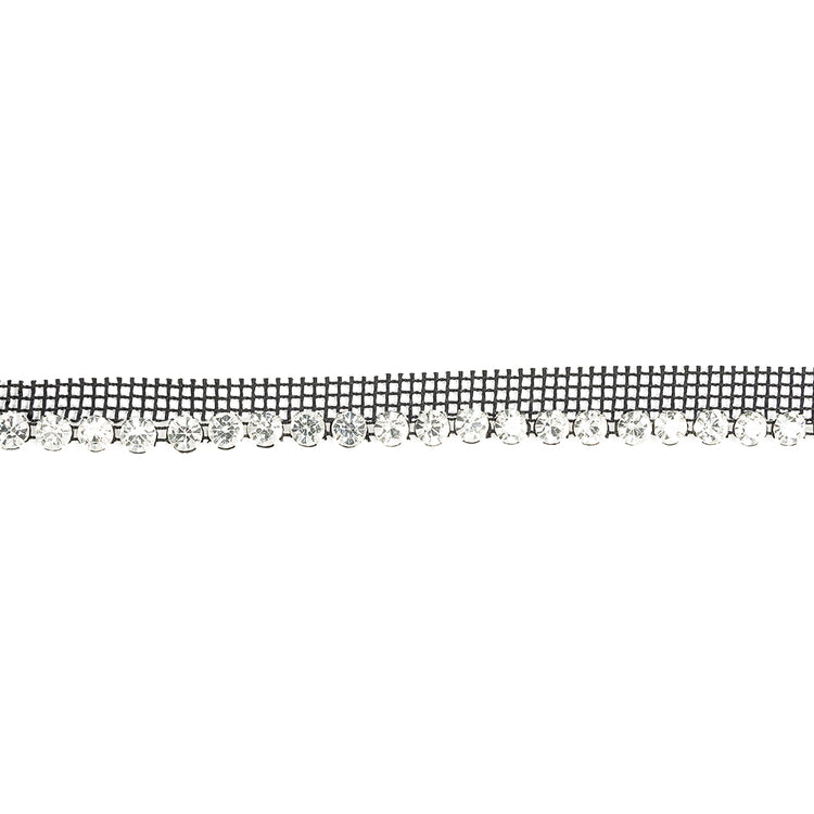 template--25130090922057__main-Vintage Crystal and Silver 1 Row Circular Rhinestones on Black Mesh Trimming - 0.75"
