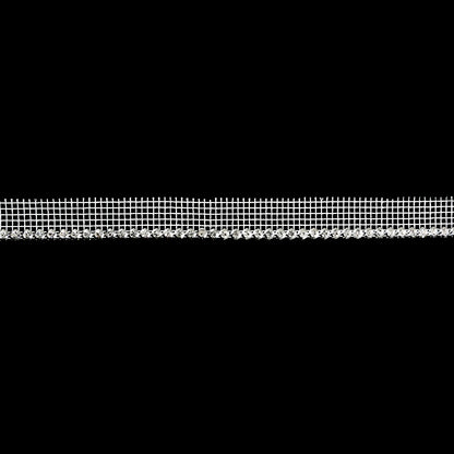 Vintage Crystal and Silver 1 Row Circular Rhinestones on White Mesh Trimming - 0.75"