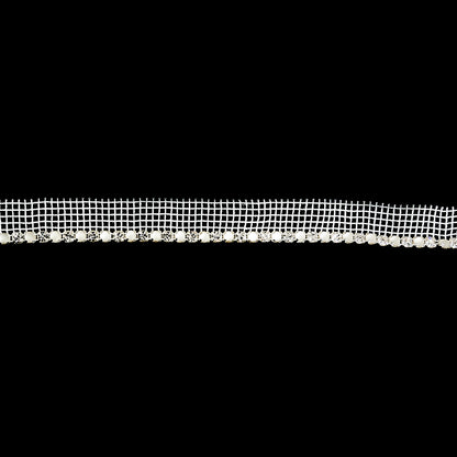 Vintage Crystal, Silver and Frosted Glass 1 Row Circular Rhinestones on White Mesh Trimming - 0.625"
