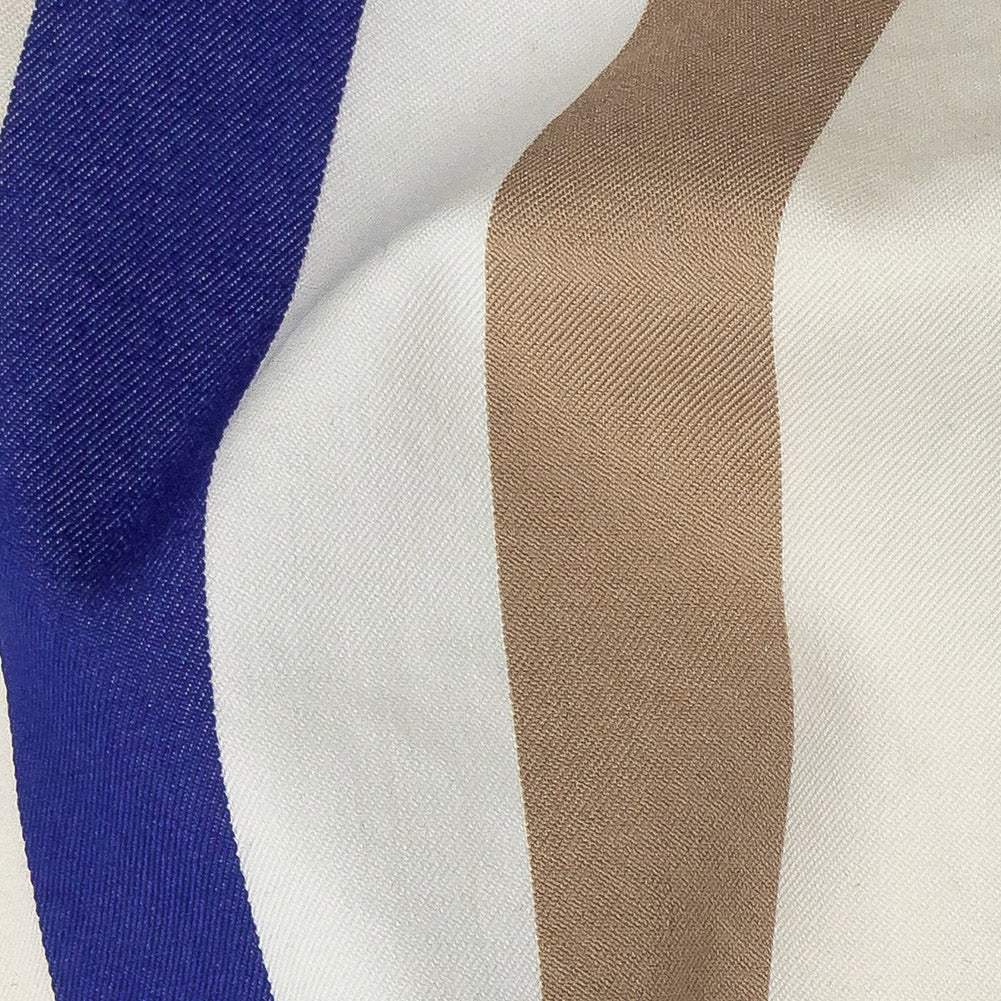Gilded Beige, Deep Ultramarine and Off-White Awning Striped Stretch Twill Detail
