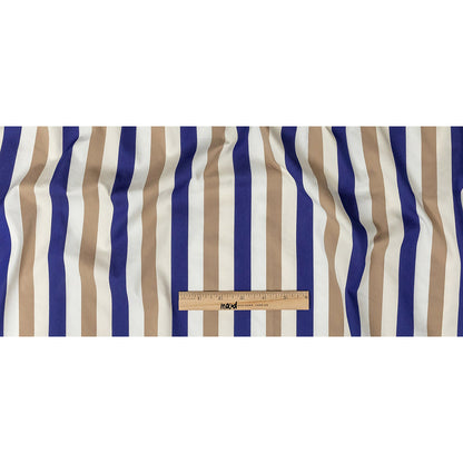 Gilded Beige, Deep Ultramarine and Off-White Awning Striped Stretch Twill Full