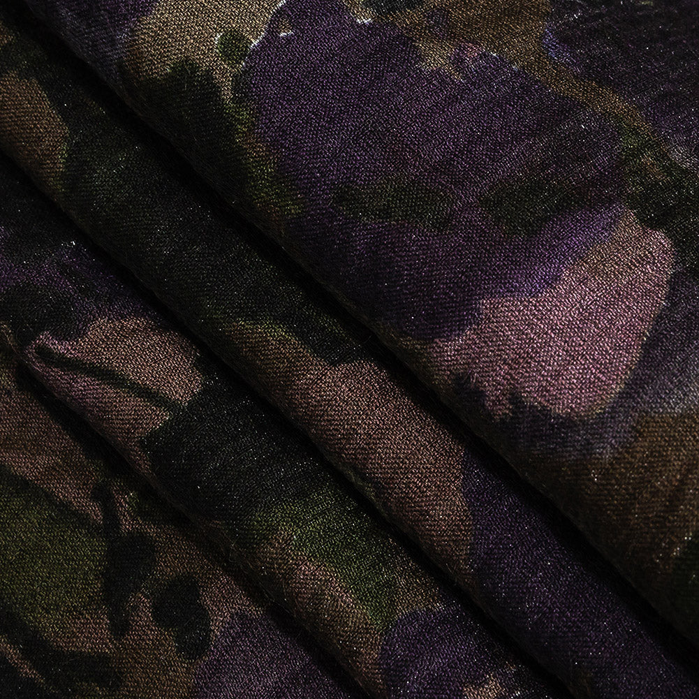 Italian Shimmering Purple and Gray Floral Vegan Crinkled Woven Detail