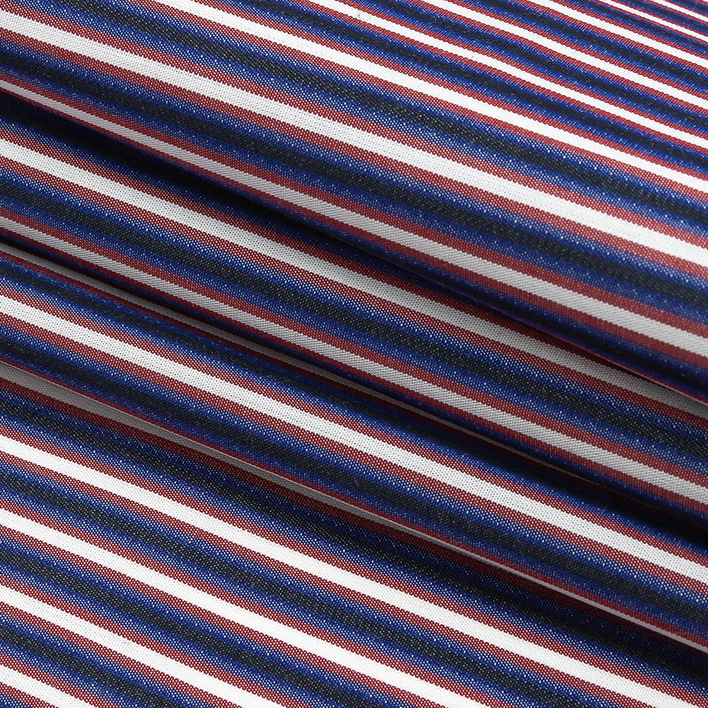 Red, White, and Blue Striped Cotton Shirting Folded