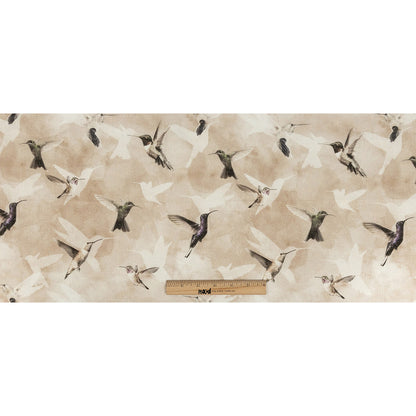 Humming Birds Printed Beige Linen Woven Full