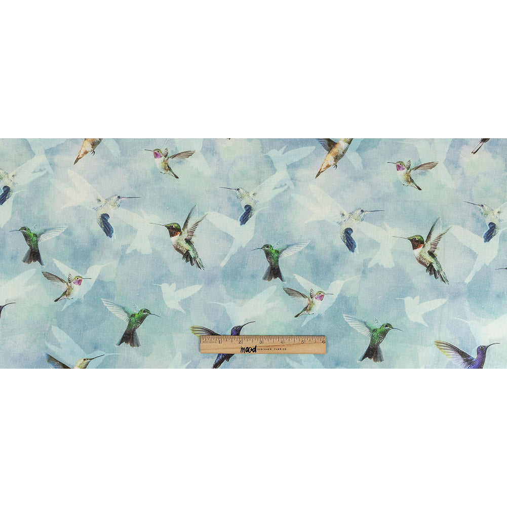 Humming Birds Printed Blue Linen Woven Full