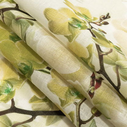 Tilted Grape Green Orchid and Tofu Printed Linen Woven Folded