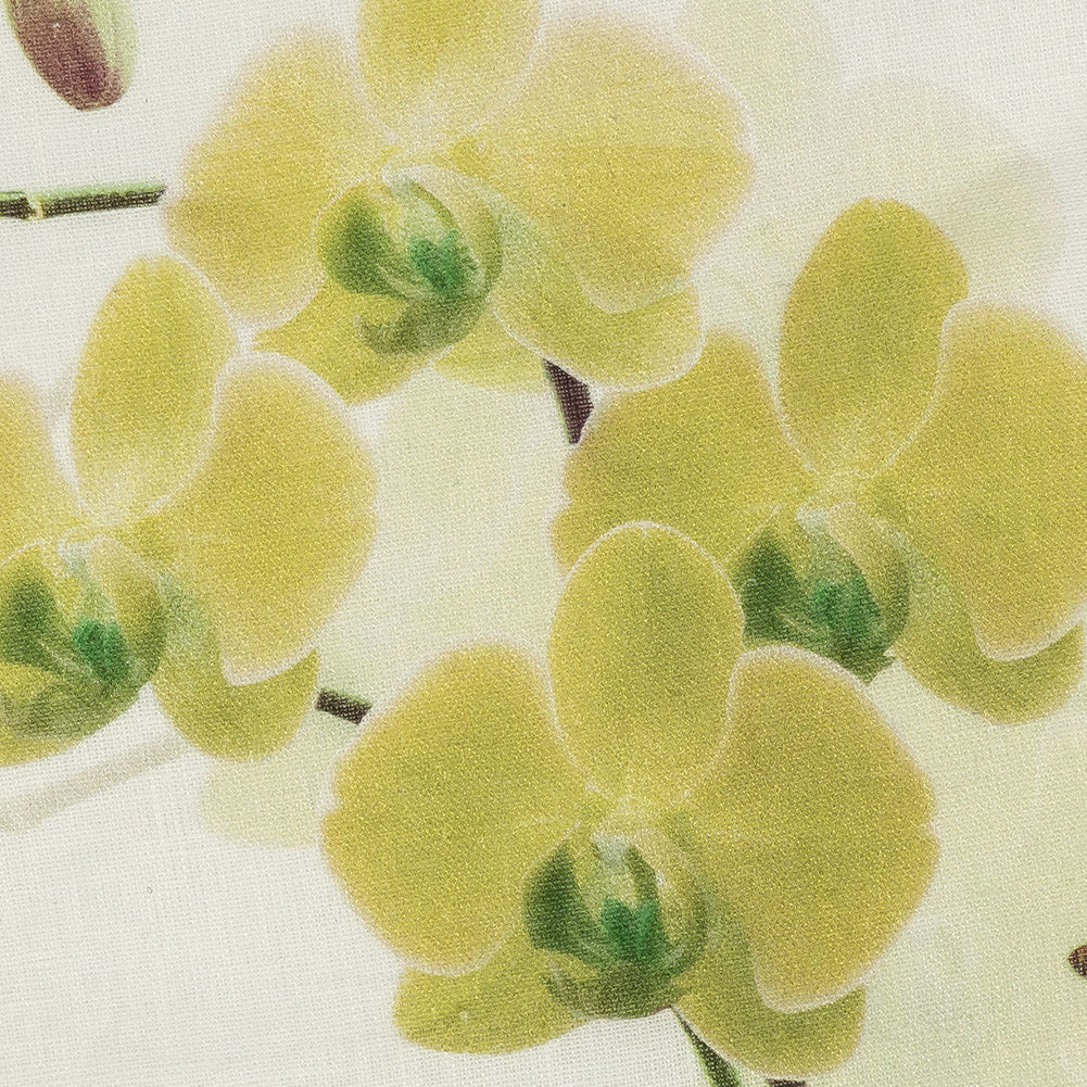 Tilted Grape Green Orchid and Tofu Printed Linen Woven Detail