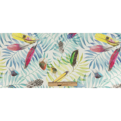 Multicolor Peacock Feathers and Aqua Ferns Printed Linen Woven Full