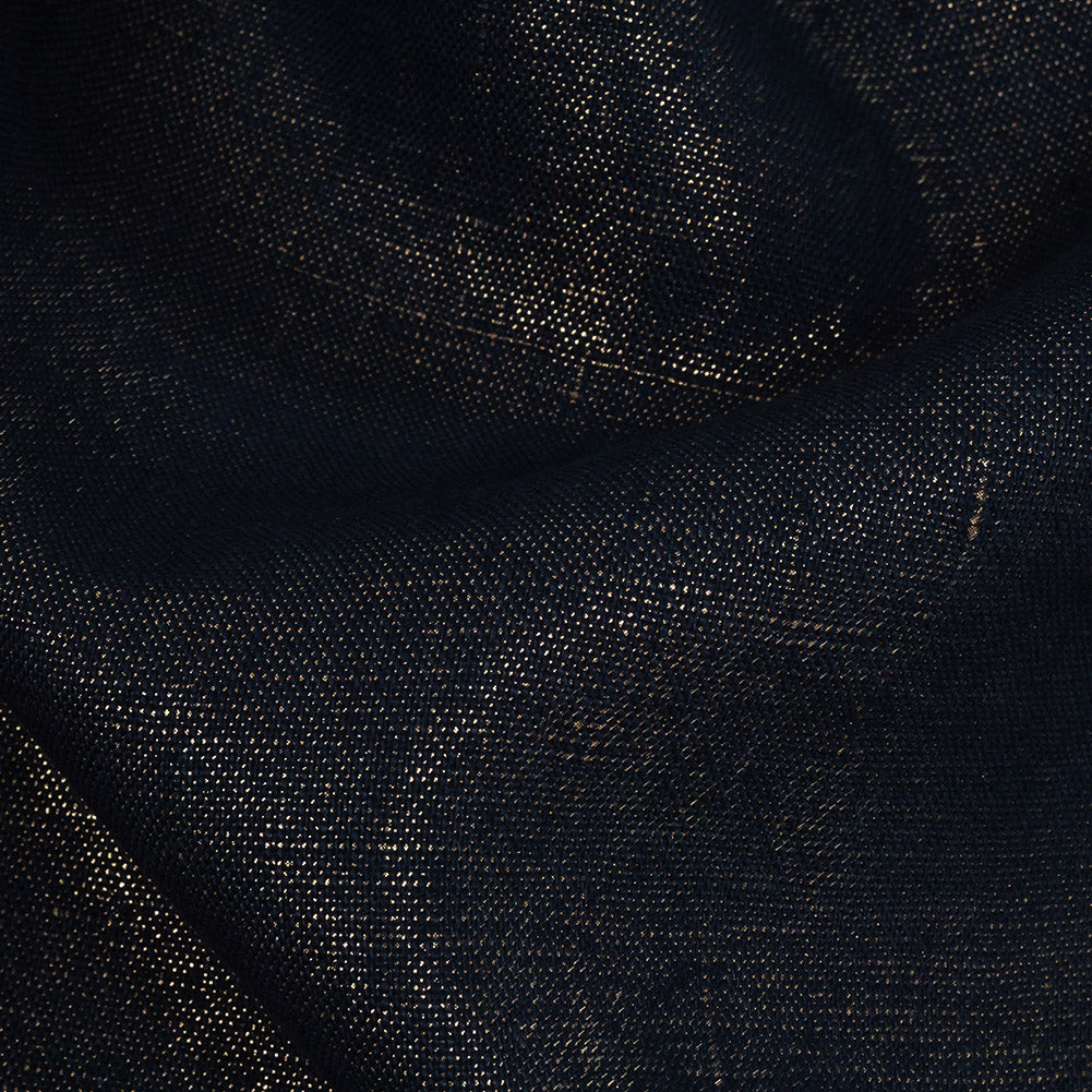 Medium Weight Linen Woven with Metallic Foiling - New Indigo and Gold - Bianca Collection Full
