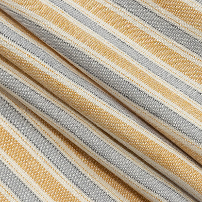 Gamboge and Icelandic Blue Ticking Striped Stretch Linen and Rayon Woven Folded