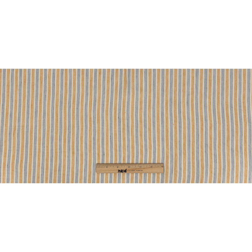 Gamboge and Icelandic Blue Ticking Striped Stretch Linen and Rayon Woven Full