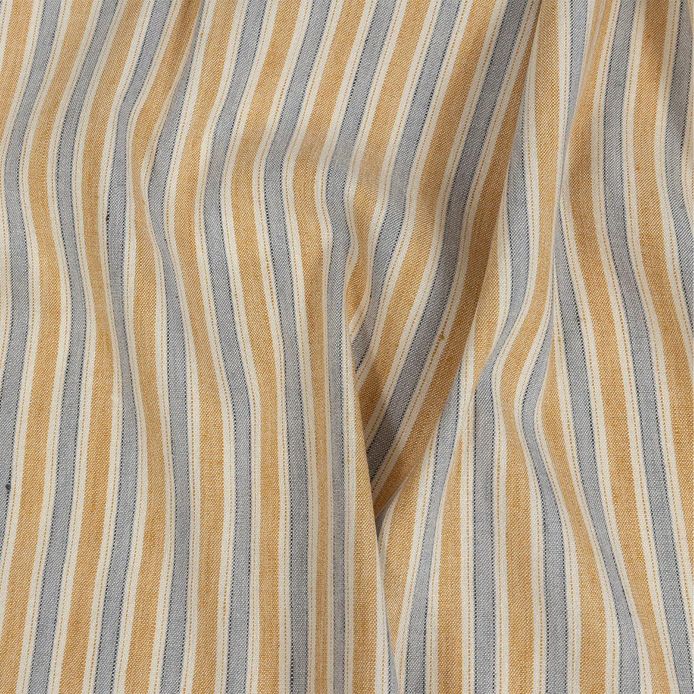 Gamboge and Icelandic Blue Ticking Striped Stretch Linen and Rayon Woven