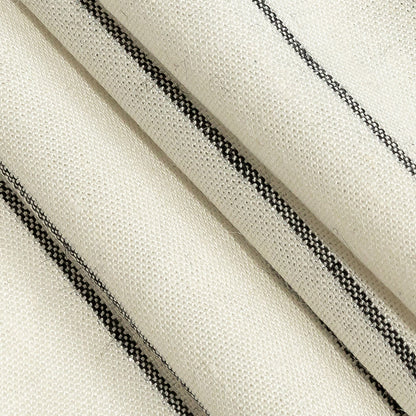 Ivory, Meteorite and Metallic Silver Pencil Striped Stretch Delave Linen and Rayon Woven Folded