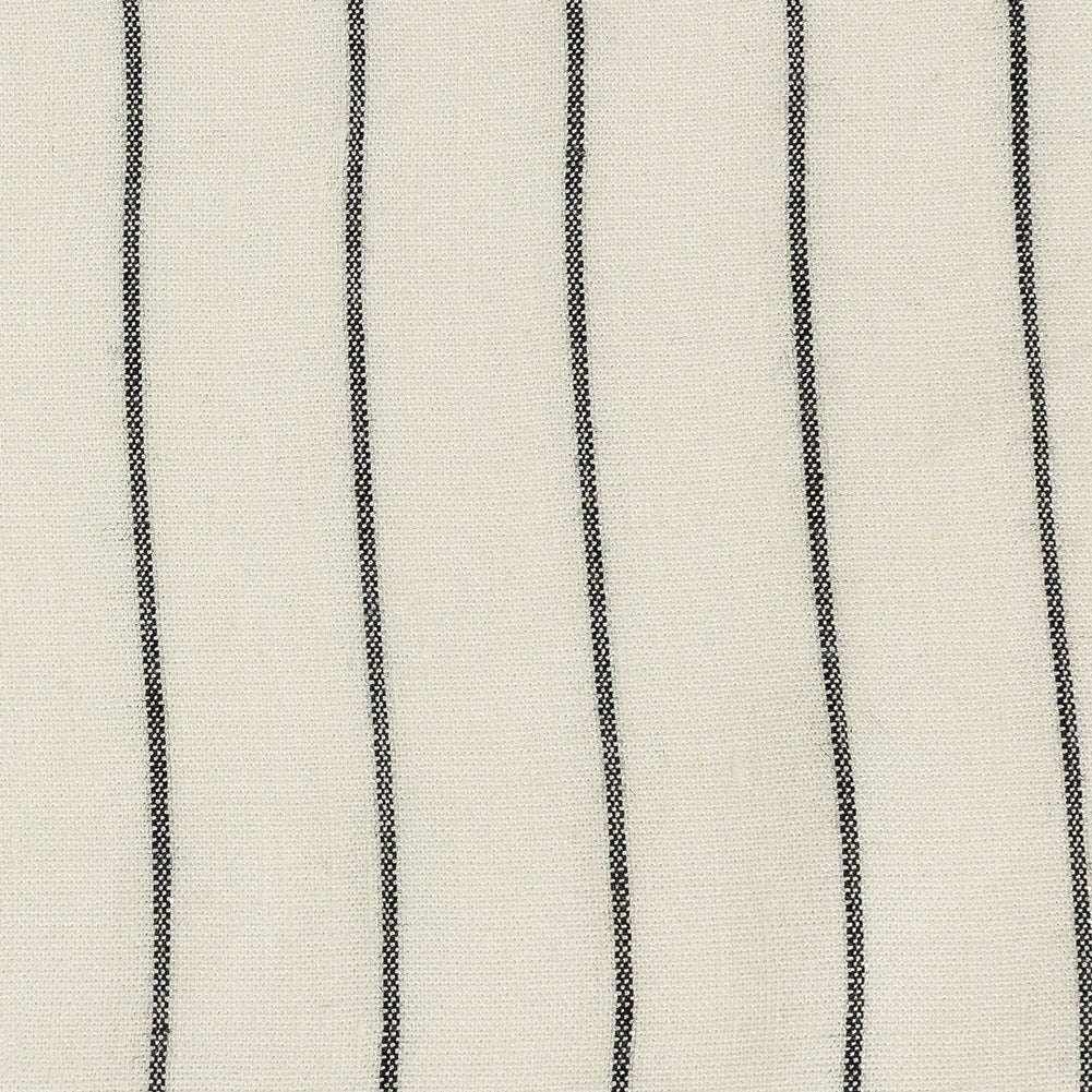 Ivory, Meteorite and Metallic Silver Pencil Striped Stretch Delave Linen and Rayon Woven Detail