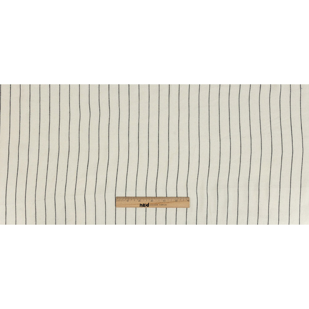 Ivory, Meteorite and Metallic Silver Pencil Striped Stretch Delave Linen and Rayon Woven Full