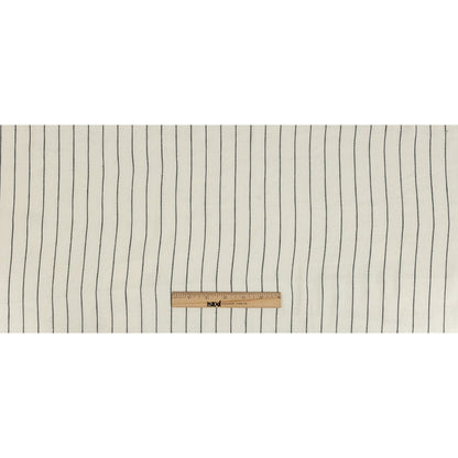 Ivory, Meteorite and Metallic Silver Pencil Striped Stretch Delave Linen and Rayon Woven Full