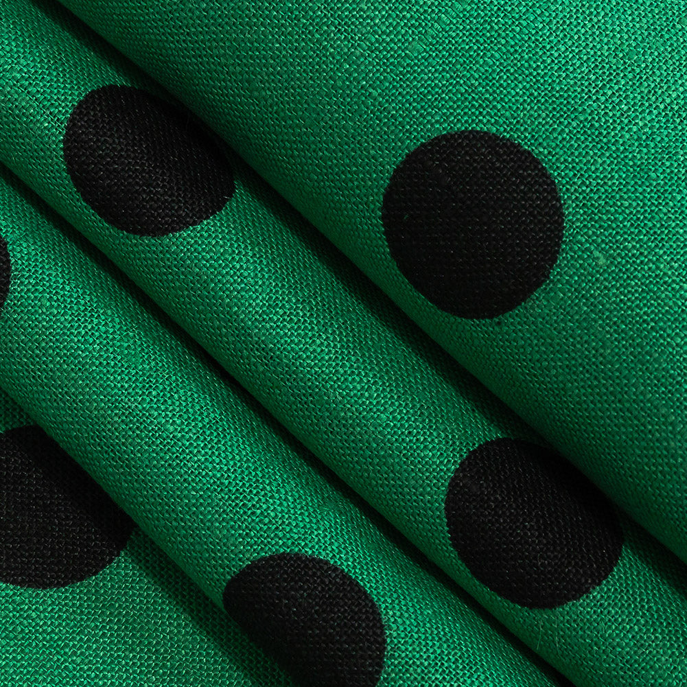 Emerald and Black Polkadots Linen Woven Folded
