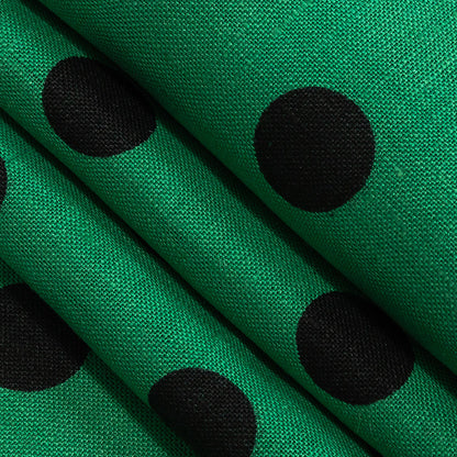 Emerald and Black Polkadots Linen Woven Folded