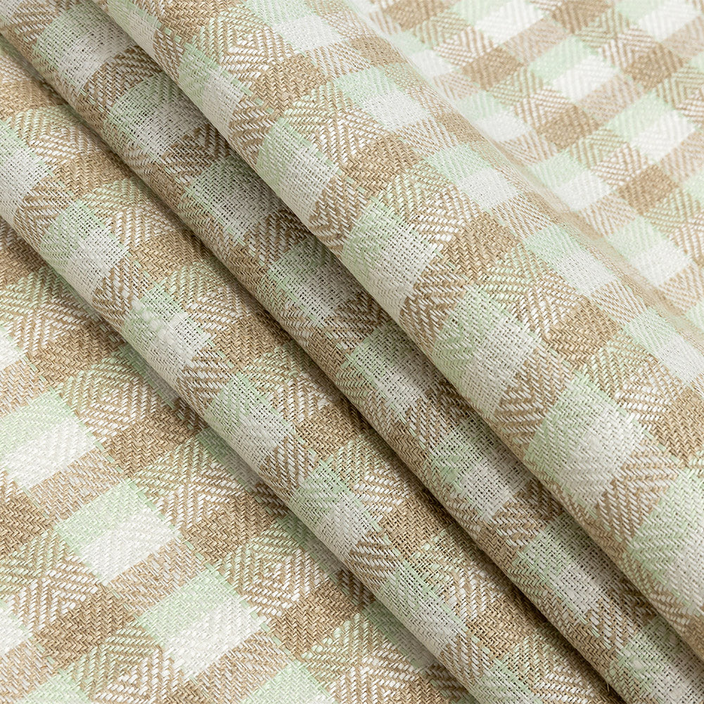 Almost Aqua and Irish Cream Plaid Linen Dobby Jacquard Folded