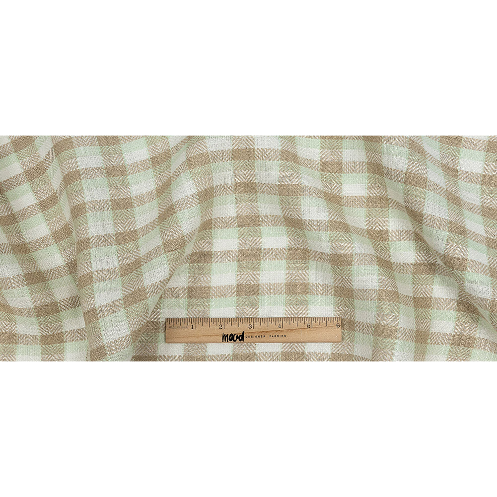 Almost Aqua and Irish Cream Plaid Linen Dobby Jacquard Full