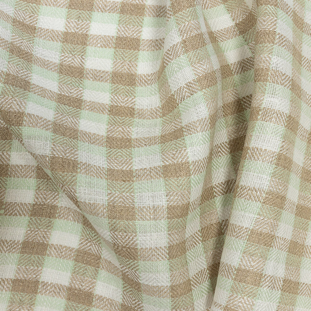 Almost Aqua and Irish Cream Plaid Linen Dobby Jacquard
