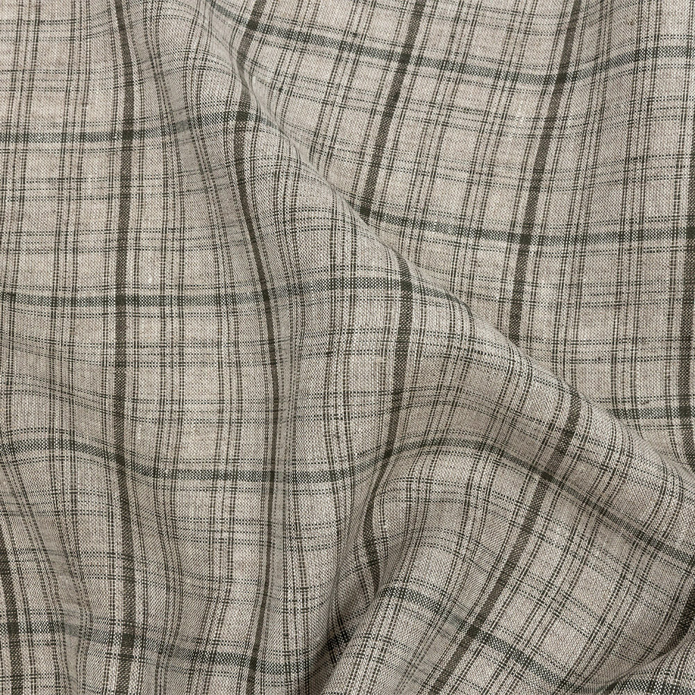 Gray and Pure Cashmere Plaid Linen Woven