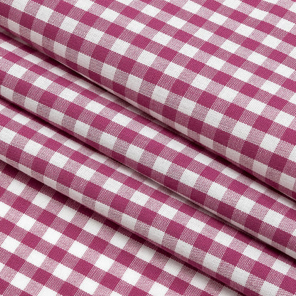 Fuchsia and White Gingham Cotton Shirting Folded