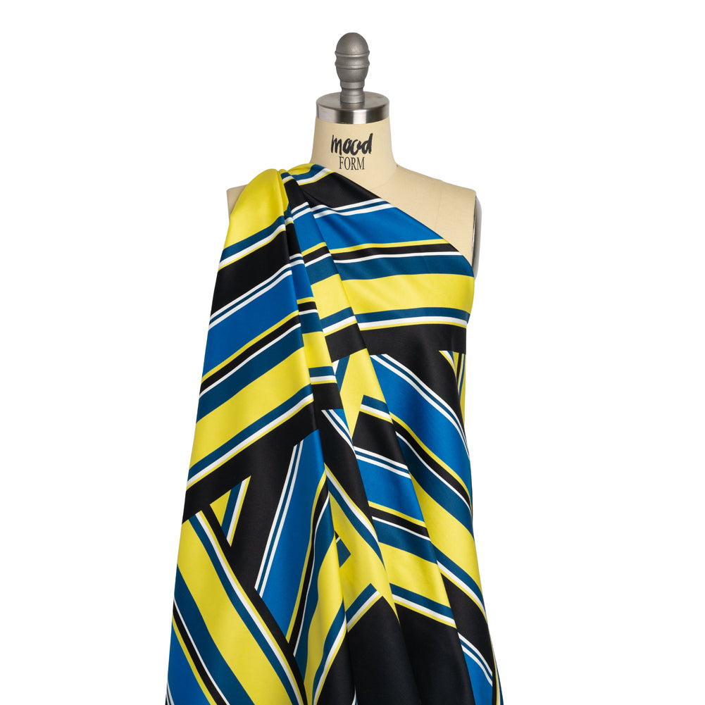 Yellow, Royal Blue and Black Large-Scale Geometric Stretch Cotton Sateen