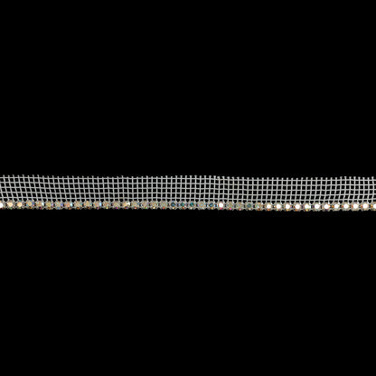 Vintage AB Crystal and Silver 1 Row Circular Rhinestones on White Mesh Trimming - 0.625"