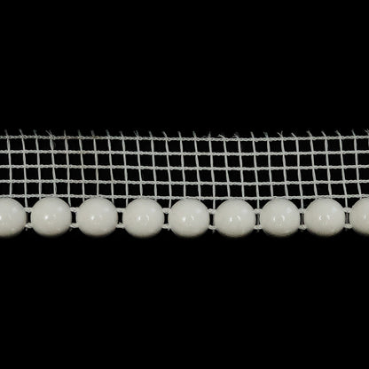Vintage White Circular Beaded Trimming with White Mesh Lip - 0.5" Detail