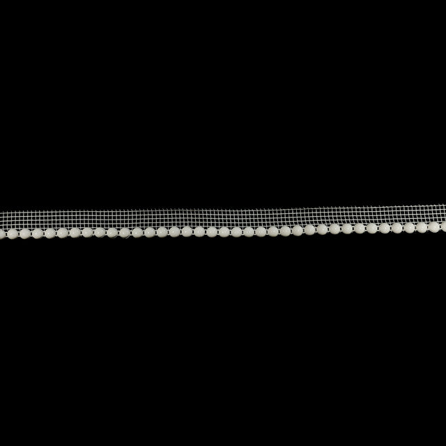 Vintage White Circular Beaded Trimming with White Mesh Lip - 0.5"